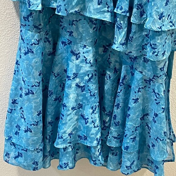 HUTCH Miah Gown Tiered Sleeveless Sheer Lined Maxi Surplice Blue Floral 12 - Picture 7 of 15